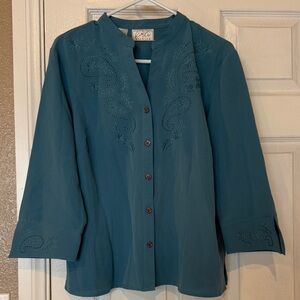 Kathy Che Teal Button-Up Blouse